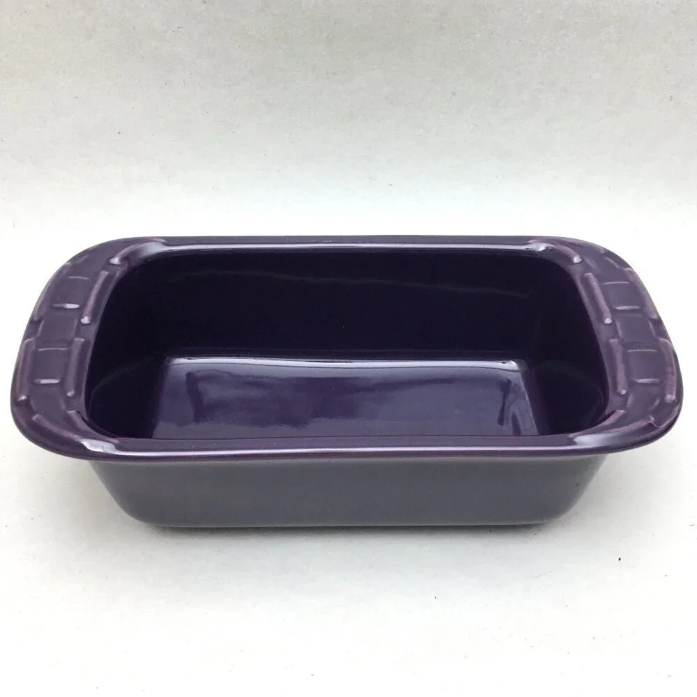 Longaberger Pottery Eggplant Purple Mini Loaf Dish Woven Traditions Bakeware
